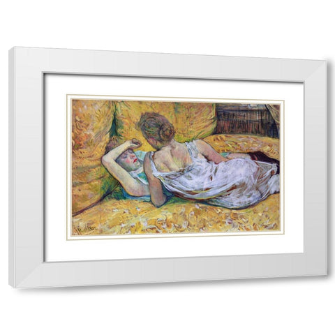 Les Deux Amies White Modern Wood Framed Art Print with Double Matting by Toulouse-Lautrec, Henri de