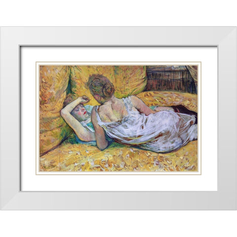 Les Deux Amies White Modern Wood Framed Art Print with Double Matting by Toulouse-Lautrec, Henri de