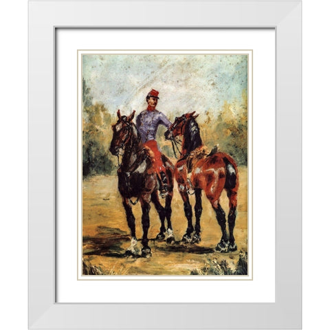 Groom with Two Horses White Modern Wood Framed Art Print with Double Matting by Toulouse-Lautrec, Henri de