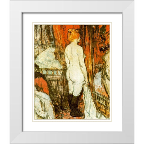 Naked Woman in Front of Her Mirror White Modern Wood Framed Art Print with Double Matting by Toulouse-Lautrec, Henri de
