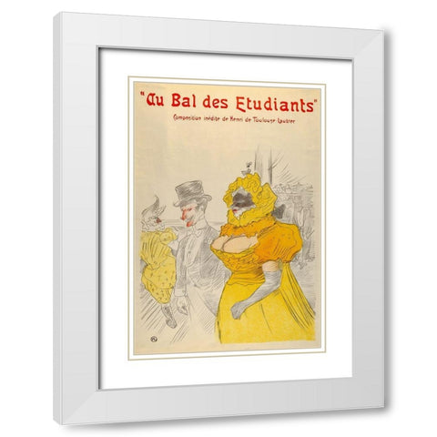 Au Bal des Etudiants White Modern Wood Framed Art Print with Double Matting by Toulouse-Lautrec, Henri de