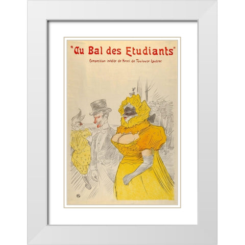 Au Bal des Etudiants White Modern Wood Framed Art Print with Double Matting by Toulouse-Lautrec, Henri de