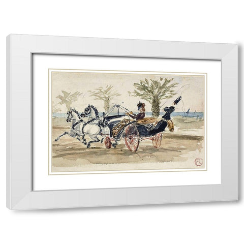 The Promenade des Anglais in Nice White Modern Wood Framed Art Print with Double Matting by Toulouse-Lautrec, Henri de