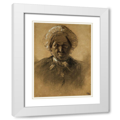 Old Woman White Modern Wood Framed Art Print with Double Matting by Toulouse-Lautrec, Henri de