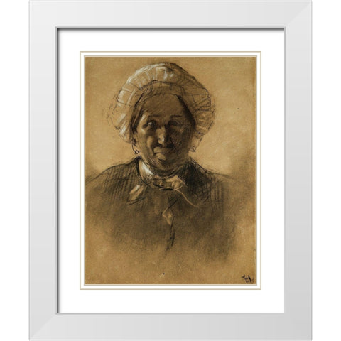 Old Woman White Modern Wood Framed Art Print with Double Matting by Toulouse-Lautrec, Henri de