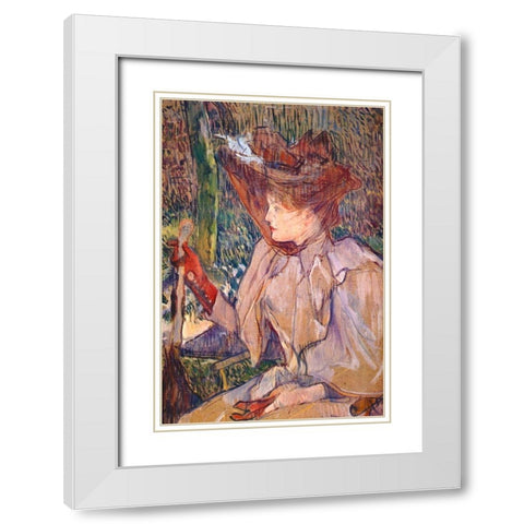 Woman with Gloves White Modern Wood Framed Art Print with Double Matting by Toulouse-Lautrec, Henri de
