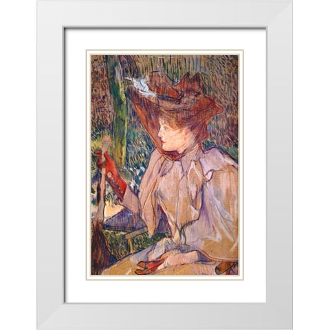 Woman with Gloves White Modern Wood Framed Art Print with Double Matting by Toulouse-Lautrec, Henri de