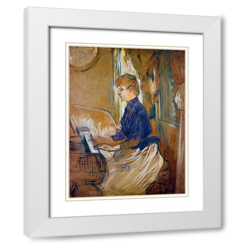 At the Piano Madame Juliette Pascal in the Salon of the Chateau de Malrome White Modern Wood Framed Art Print with Double Matting by Toulouse-Lautrec, Henri de