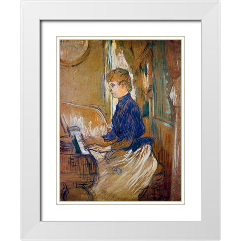 At the Piano Madame Juliette Pascal in the Salon of the Chateau de Malrome White Modern Wood Framed Art Print with Double Matting by Toulouse-Lautrec, Henri de