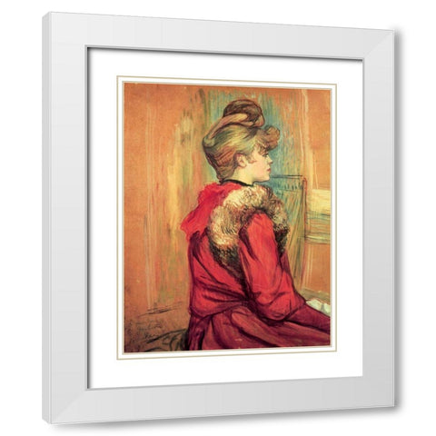 Girl in a Fur, Mademoiselle Jeanne Fontaine White Modern Wood Framed Art Print with Double Matting by Toulouse-Lautrec, Henri de