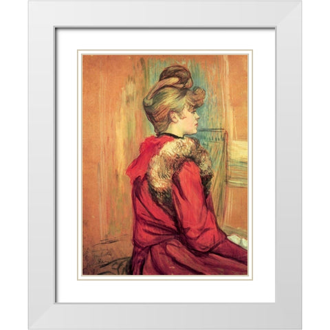 Girl in a Fur, Mademoiselle Jeanne Fontaine White Modern Wood Framed Art Print with Double Matting by Toulouse-Lautrec, Henri de