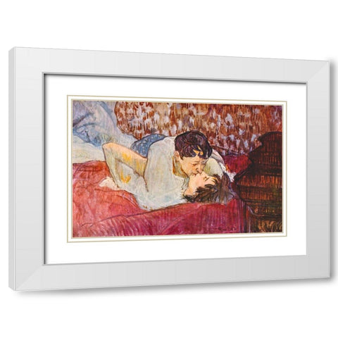 The Kiss White Modern Wood Framed Art Print with Double Matting by Toulouse-Lautrec, Henri de