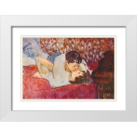 The Kiss White Modern Wood Framed Art Print with Double Matting by Toulouse-Lautrec, Henri de