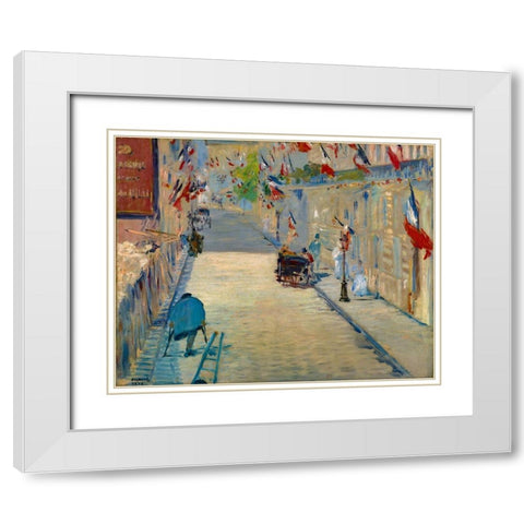 The Rue Mosnier with Flags White Modern Wood Framed Art Print with Double Matting by Manet, Edouard