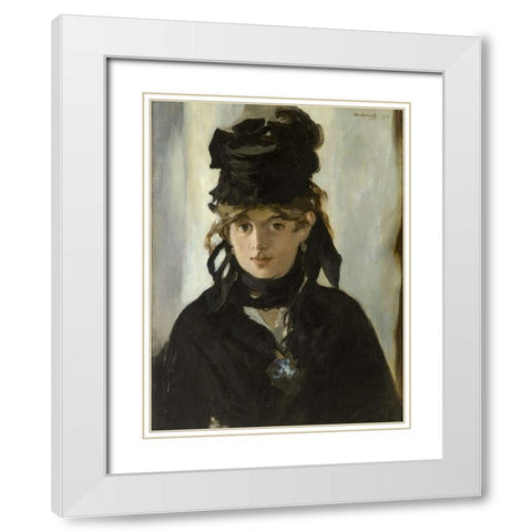 Berthe Morisot With a Bouquet of Violets White Modern Wood Framed Art Print with Double Matting by Manet, Edouard