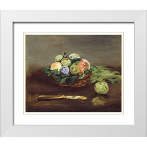 Basket of Fruit White Modern Wood Framed Art Print with Double Matting by Manet, Edouard