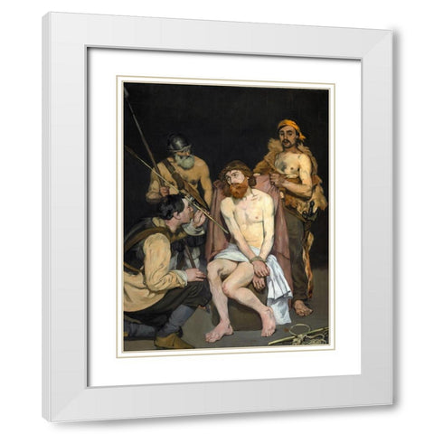 Jesus Mocked by the Soldiers White Modern Wood Framed Art Print with Double Matting by Manet, Edouard