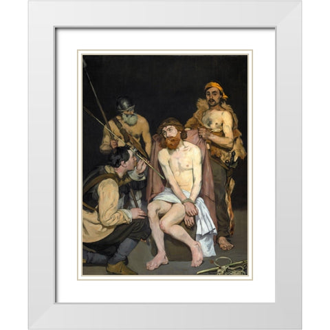 Jesus Mocked by the Soldiers White Modern Wood Framed Art Print with Double Matting by Manet, Edouard