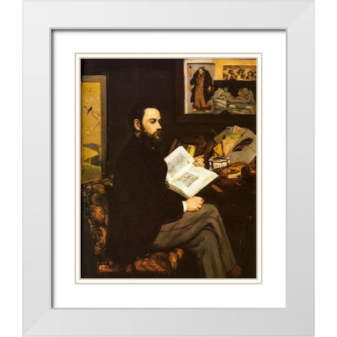 Portrait of Emile Zola White Modern Wood Framed Art Print with Double Matting by Manet, Edouard