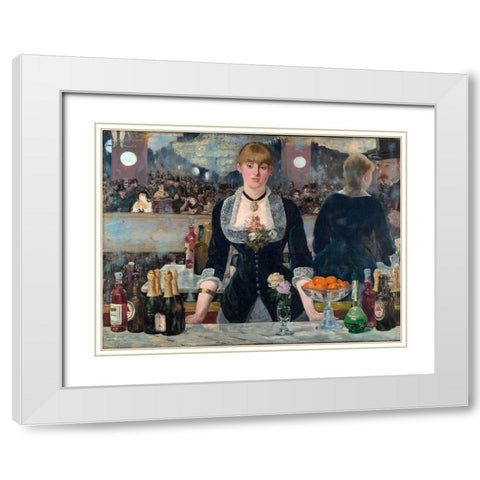 Bar in the Folies-BergÃ¨re White Modern Wood Framed Art Print with Double Matting by Manet, Edouard