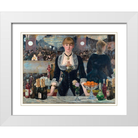 Bar in the Folies-BergÃ¨re White Modern Wood Framed Art Print with Double Matting by Manet, Edouard