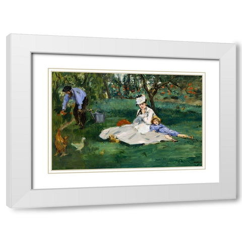 The Monet Family in Their Garden at Argenteuil White Modern Wood Framed Art Print with Double Matting by Manet, Edouard