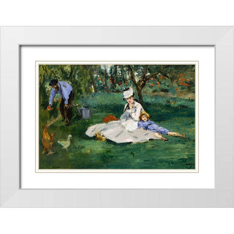 The Monet Family in Their Garden at Argenteuil White Modern Wood Framed Art Print with Double Matting by Manet, Edouard