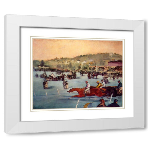 Race in the Bois de Boulogne White Modern Wood Framed Art Print with Double Matting by Manet, Edouard