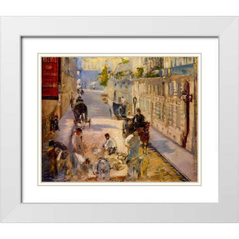 Road workers, rue de Berne White Modern Wood Framed Art Print with Double Matting by Manet, Edouard