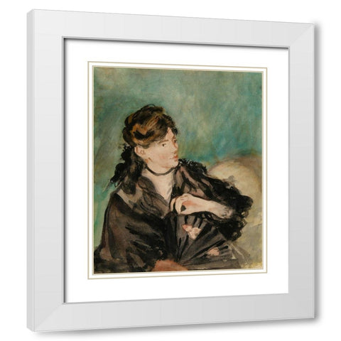 Portrait of Berthe Morisot with a Fan White Modern Wood Framed Art Print with Double Matting by Manet, Edouard