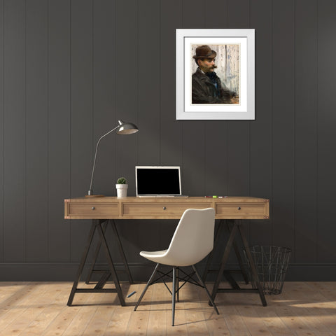 Portrait of Alphonse Maureau White Modern Wood Framed Art Print with Double Matting by Manet, Edouard