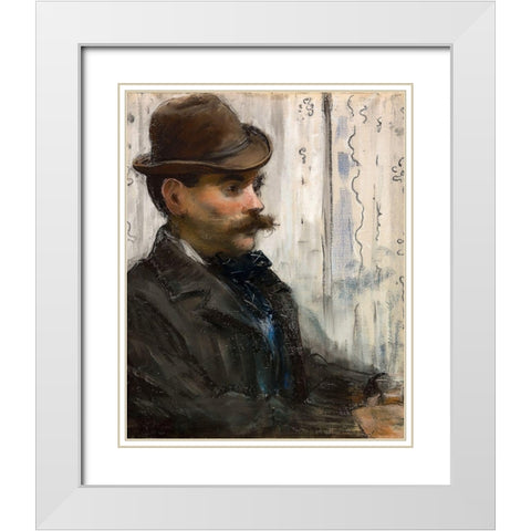 Portrait of Alphonse Maureau White Modern Wood Framed Art Print with Double Matting by Manet, Edouard