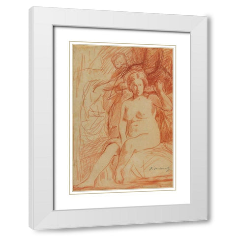 Seated Nude White Modern Wood Framed Art Print with Double Matting by Manet, Edouard