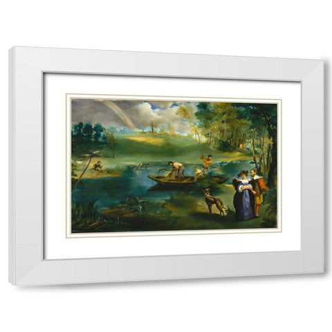 Fishing White Modern Wood Framed Art Print with Double Matting by Manet, Edouard