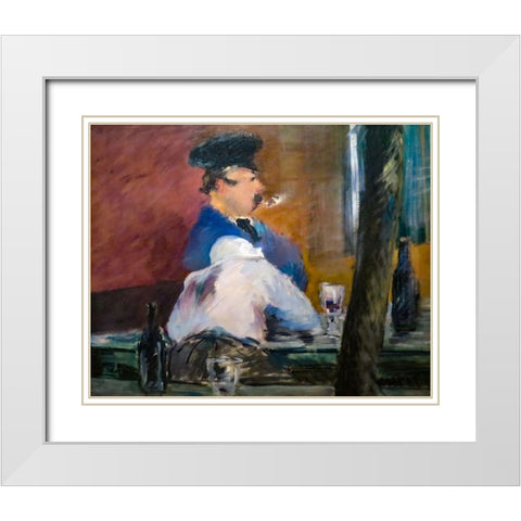 The Bar White Modern Wood Framed Art Print with Double Matting by Manet, Edouard