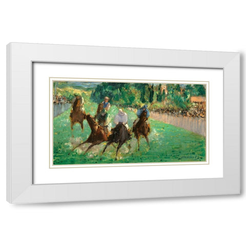 At the Races White Modern Wood Framed Art Print with Double Matting by Manet, Edouard