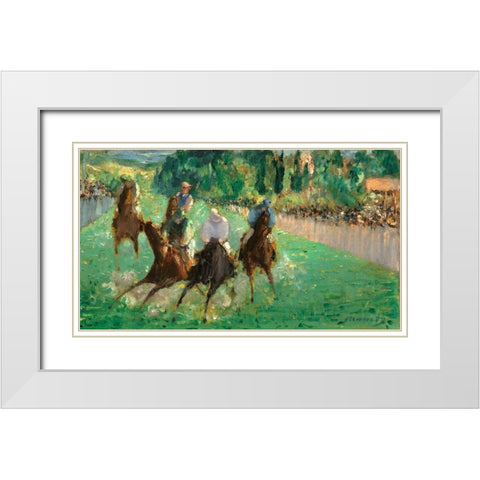 At the Races White Modern Wood Framed Art Print with Double Matting by Manet, Edouard
