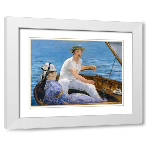 Boating White Modern Wood Framed Art Print with Double Matting by Manet, Edouard