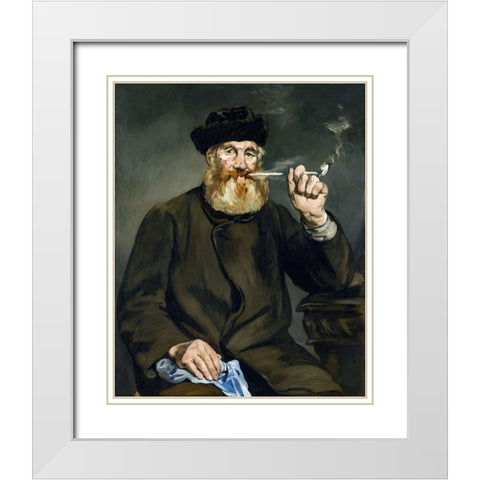 The Smoker White Modern Wood Framed Art Print with Double Matting by Manet, Edouard