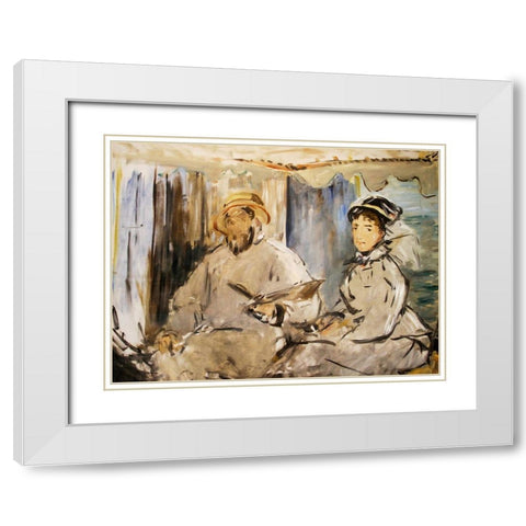 Monet in his Studio White Modern Wood Framed Art Print with Double Matting by Manet, Edouard
