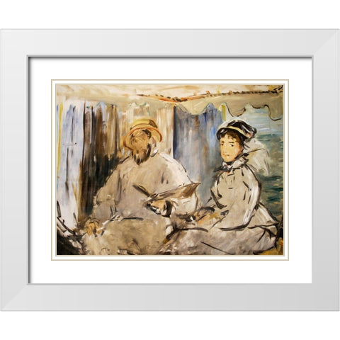 Monet in his Studio White Modern Wood Framed Art Print with Double Matting by Manet, Edouard