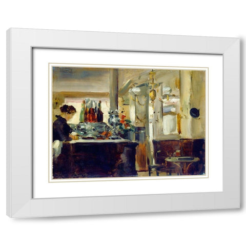 Bon Bock Cafe White Modern Wood Framed Art Print with Double Matting by Manet, Edouard style of