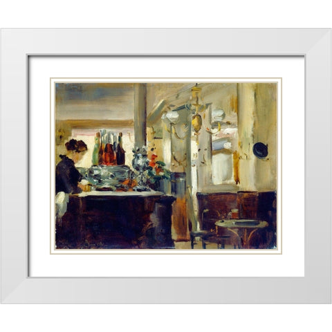 Bon Bock Cafe White Modern Wood Framed Art Print with Double Matting by Manet, Edouard style of