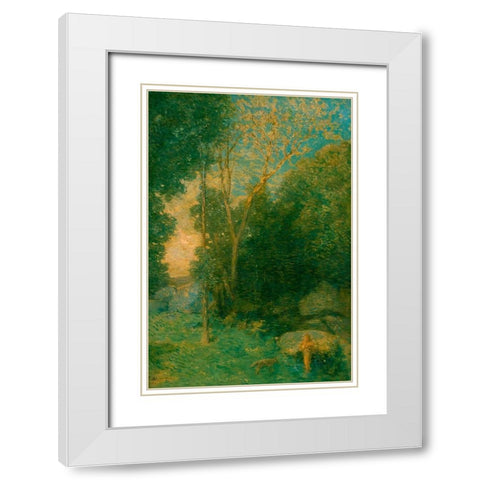 Pan and the Wolf White Modern Wood Framed Art Print with Double Matting by Weir, J Alden