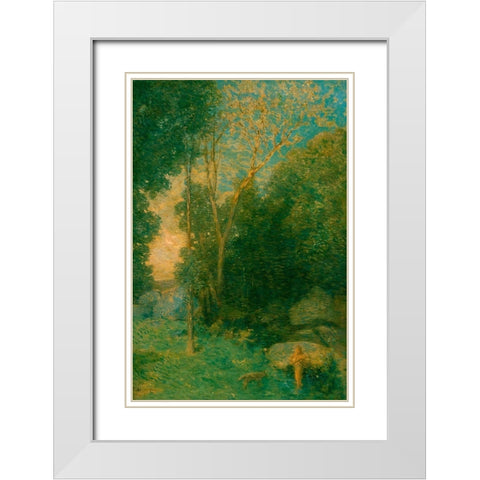 Pan and the Wolf White Modern Wood Framed Art Print with Double Matting by Weir, J Alden