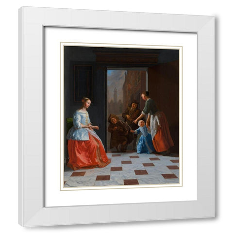 Street Musicians at the Door White Modern Wood Framed Art Print with Double Matting by Octhtervelt, Jacob