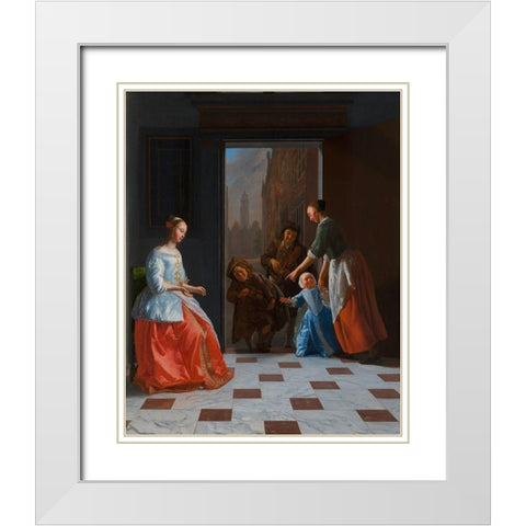 Street Musicians at the Door White Modern Wood Framed Art Print with Double Matting by Octhtervelt, Jacob