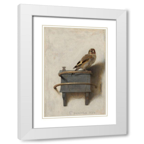 The Goldfinch White Modern Wood Framed Art Print with Double Matting by Fabritius, Carel