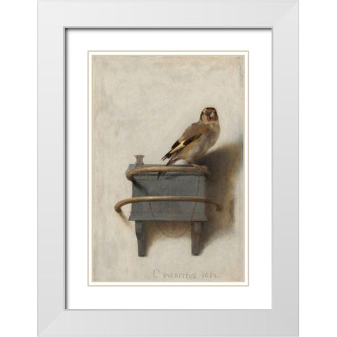 The Goldfinch White Modern Wood Framed Art Print with Double Matting by Fabritius, Carel