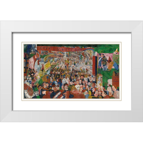 Christs Entry into Brussels in 1889 White Modern Wood Framed Art Print with Double Matting by Ensor, James